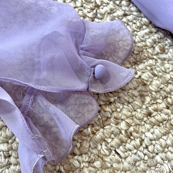 Vintage Miss Elliette purple ruffle midi dress with sheer sleeves and a tie belt - Picture 5 of 9